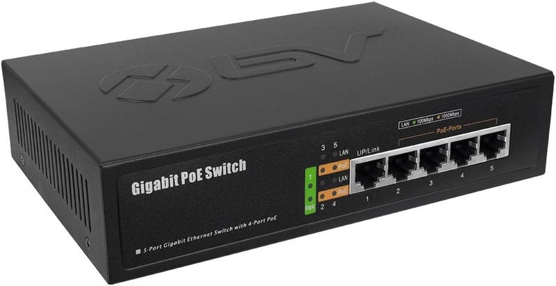 BV -Tech 5 Port Gigabit PoE+ Switch (4 PoE+ Ports | 1 Uplink Port) – 65W – 802.3at – POE-SW501G - Image 1